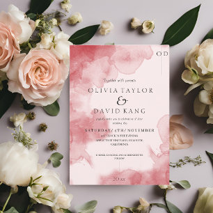 Invitation Aquarelle douce romantique moderne Mariage rouge