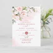 Invitation Aquarelle douce rose pâle Fleurs Mariage (Debout devant)