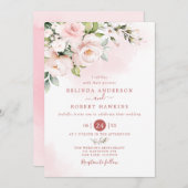 Invitation Aquarelle douce rose pâle Fleurs Mariage (Devant / Derrière)