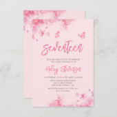 Invitation Aquarelle douce rose pastel 17e anniversaire (Devant / Derrière)