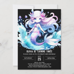 Invitation Aquarelle douce Sirène Anniversaire