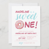 Invitation Aquarelle douce Un mignonne Donut 1er anniversaire (Devant)