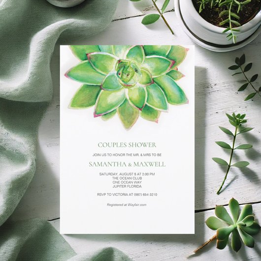 Invitation Aquarelle Douche Couples Succulents