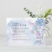 Invitation Aquarelle Douche Florale bleu foncé (Debout devant)