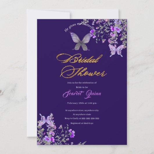 Invitation Aquarelle Douche nuptiale à fleurs violettes rose (Devant)
