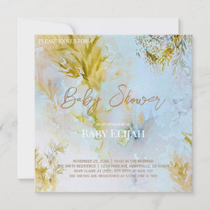 Invitation Aquarelle Doux Feuille paradisiaque Baby shower