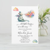 Invitation Aquarelle Dragon Bébé Avec Fleurs Arc En Ciel (Debout devant)