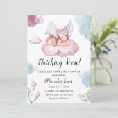 Invitation Aquarelle Dragon rose sur l'éclosion nuageuse bien (Debout devant)