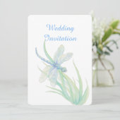 Invitation Aquarelle Dragonfly Blue Green Nature Mariage (Debout devant)