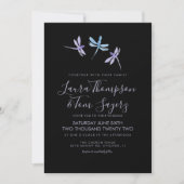 Invitation Aquarelle Dragonfly Elegant Script Mariage Noir (Devant)