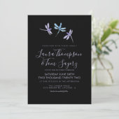Invitation Aquarelle Dragonfly Elegant Script Mariage Noir (Debout devant)