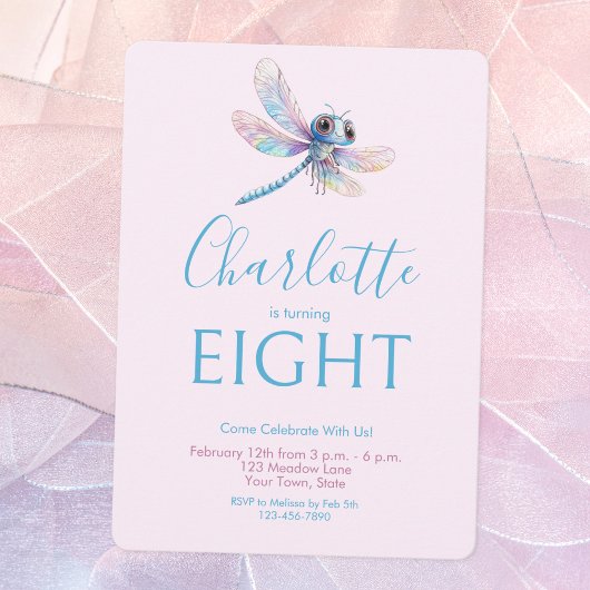 Invitation Aquarelle dragonfly Girl Bleu pourpre Anniversaire