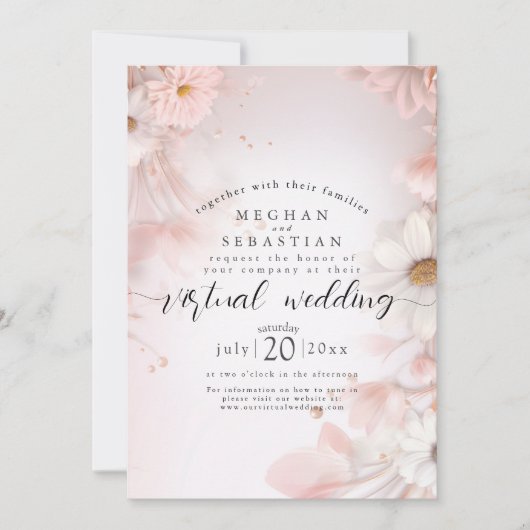 Invitation Aquarelle Dream : Blush Rose Daisies Virtual Weddi (Devant)