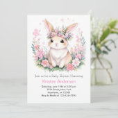 Invitation Aquarelle Dreams : Baby Girl Bunny Douche (Debout devant)