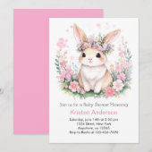 Invitation Aquarelle Dreams : Baby Girl Bunny Douche (Devant / Derrière)