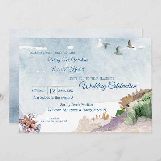 Invitation Aquarelle Driftwood Boho Beach Wedding (Devant / Derrière)