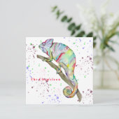 Invitation Aquarelle drôle caméléon (Debout devant)