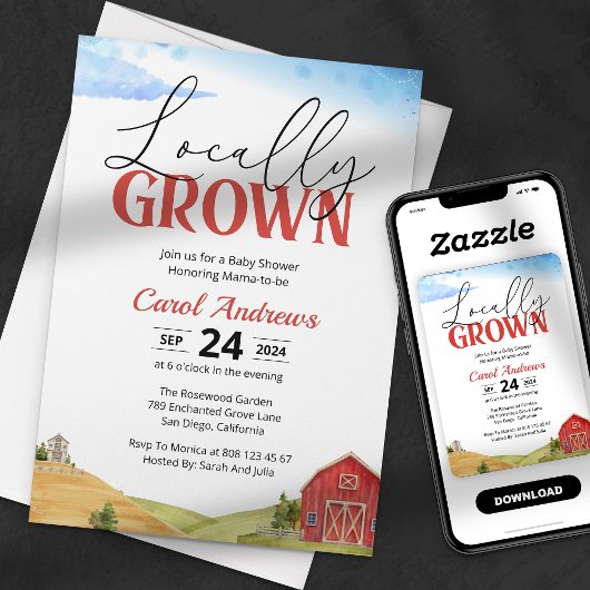Invitation Aquarelle du Baby shower agricole cultivé localeme