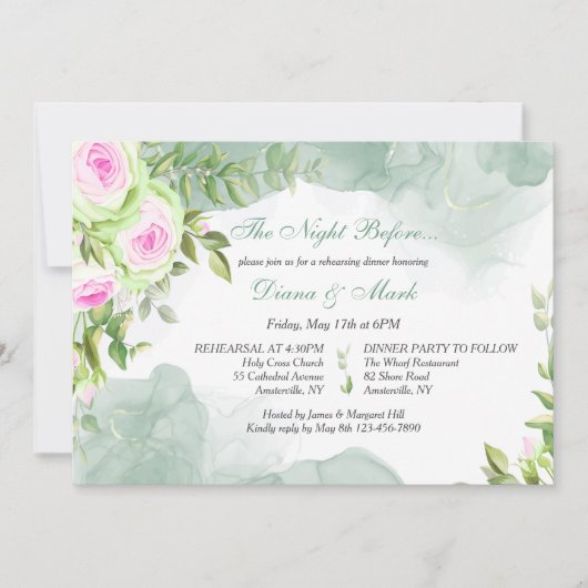 Invitation Aquarelle du dîner de répétition (Devant)