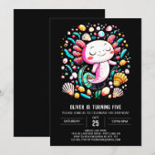 Invitation Aquarelle du mignon Axolotl Anniversaire (Devant / Derrière)