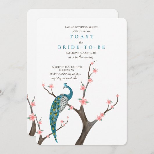 Invitation Aquarelle du paon (Devant / Derrière)
