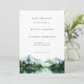 Invitation Aquarelle du pin du lac Mountain Photo Enregistrer (Debout devant)