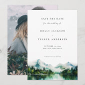 Invitation Aquarelle du pin du lac Mountain Photo Enregistrer (Devant / Derrière)