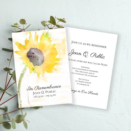 Invitation Aquarelle du vase de tournesol jaune Anniversaire