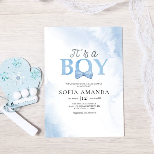Invitation Aquarelle Dusty Baby shower bleu