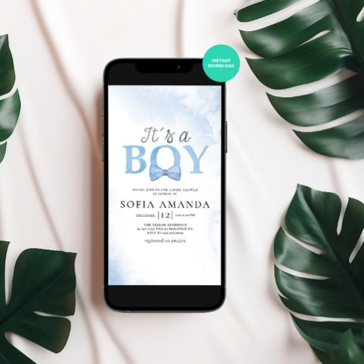 Invitation Aquarelle Dusty Baby shower bleu