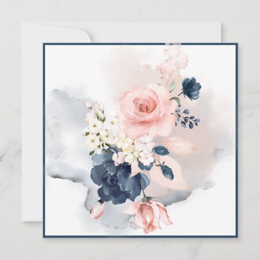 Invitation Aquarelle Dusty Blue Blush Roses (Dos)