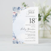Invitation Aquarelle Dusty Blue Boho Budget 18e anniversaire (Debout devant)