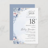 Invitation Aquarelle Dusty Blue Boho Budget 18e anniversaire (Devant / Derrière)