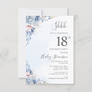 Invitation Aquarelle Dusty Blue Boho Budget 18e anniversaire