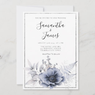 Invitation Aquarelle Dusty Blue Boho Mariage Floral