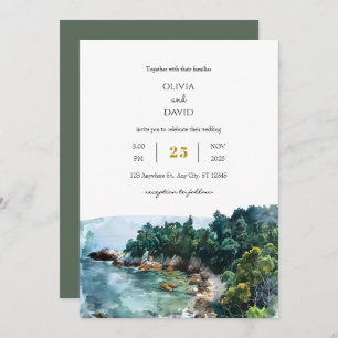 Invitation Aquarelle Dusty Blue Coastal Woodsy Beach Mariage