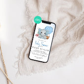 Invitation Aquarelle Dusty Blue Elephant Baby shower