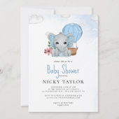 Invitation Aquarelle Dusty Blue Elephant Baby shower (Devant)