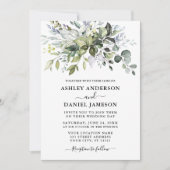 Invitation Aquarelle Dusty Blue Greenery Mariage photo (Devant)