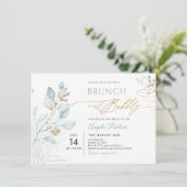 Invitation Aquarelle Dusty Blue Gum Eucalyptus Brunch Bubbly (Debout devant)