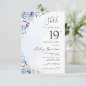 Invitation Aquarelle Dusty Blue Surprise 19ème anniversaire (Debout devant)