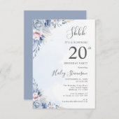 Invitation Aquarelle Dusty Blue Surprise 20e fête d'anniversa (Devant / Derrière)