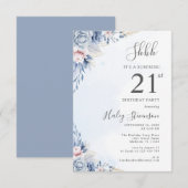 Invitation Aquarelle Dusty Blue Surprise 21ème anniversaire (Devant / Derrière)