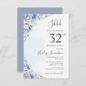 Invitation Aquarelle Dusty Blue Surprise 32e fête d'anniversa (Devant / Derrière)