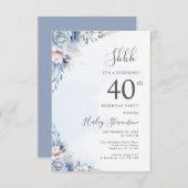 Invitation Aquarelle Dusty Blue Surprise 40e anniversaire fêt (Devant / Derrière)