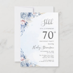 Invitation Aquarelle Dusty Blue Surprise 70e anniversaire