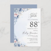 Invitation Aquarelle Dusty Blue Surprise 88e anniversaire (Devant / Derrière)