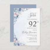 Invitation Aquarelle Dusty Blue Surprise 92e fête d'anniversa (Devant / Derrière)
