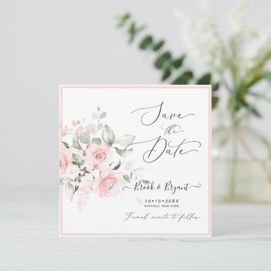 Invitation Aquarelle Dusty Blush Rose Roses Enregistrer la da (Debout devant)