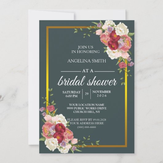 Invitation Aquarelle Dusty Gris Or Blush Mariage Inv (Devant)